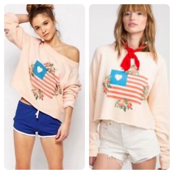 NWT! WILDFOX Granny's Flag Cropped Sweatshirt one of a kind! - Picture 1 of 5